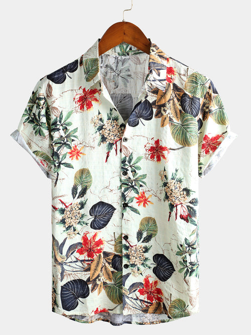 Bundle Of 3 | Men's Floral Hawaii Tropical Plant Print Cotton Short Sleeve Shirts