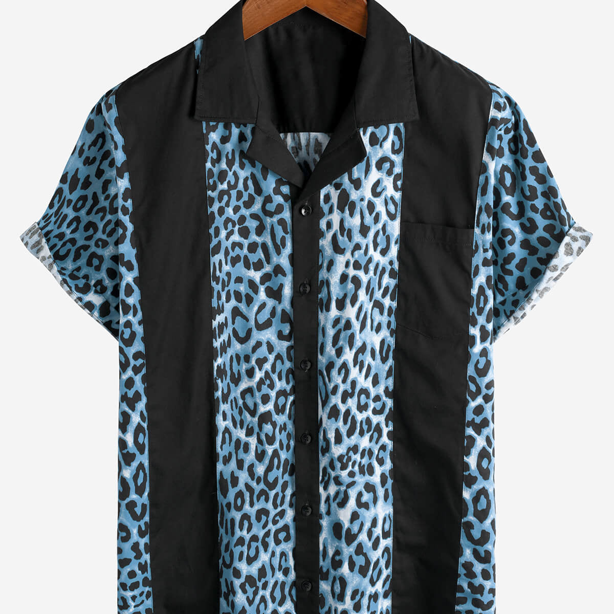 Camisa hawaiana de verano de manga corta con botones y estampado de leopardo para hombre