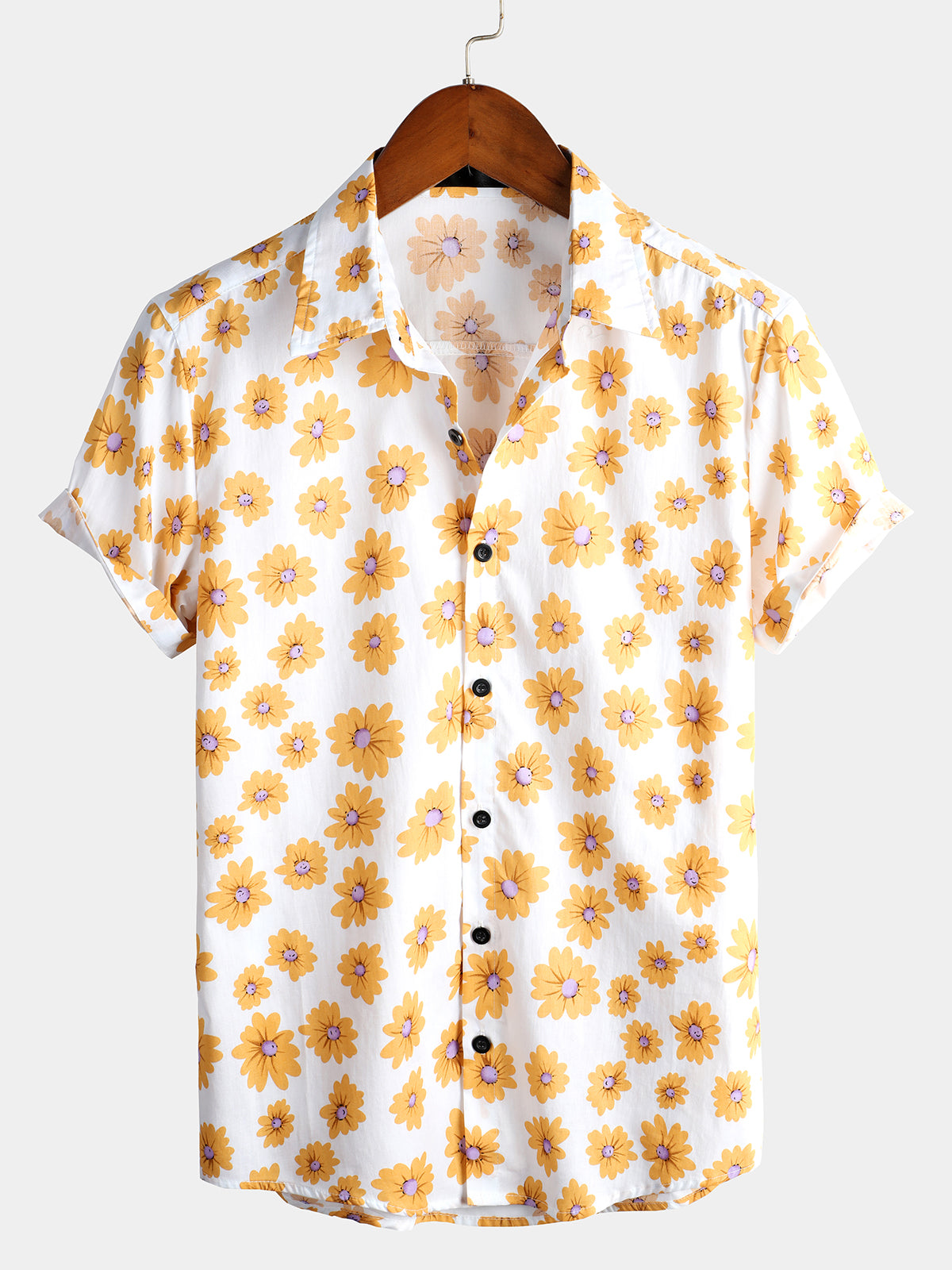 Men's Yellow Daisy Hawaiian Short Sleeve Shirt