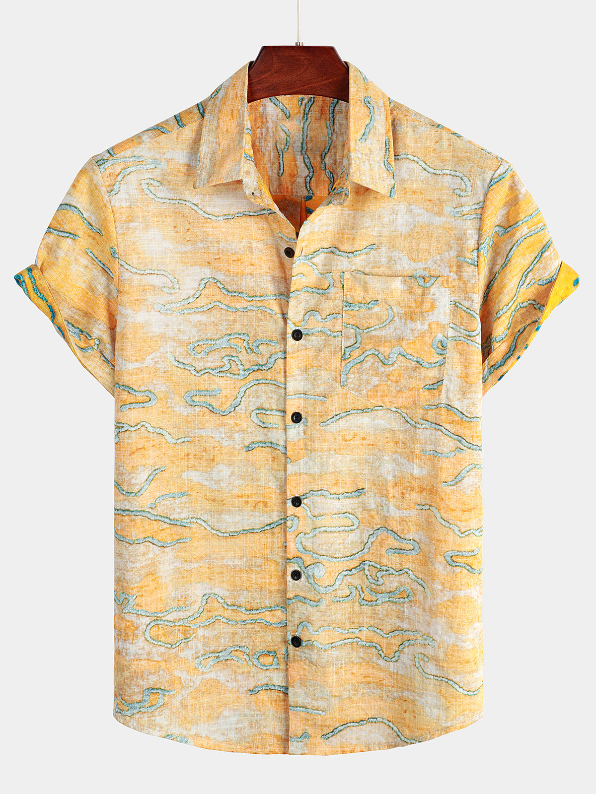 Men's Holiday Yellow Pocket Short Sleeve Shirt