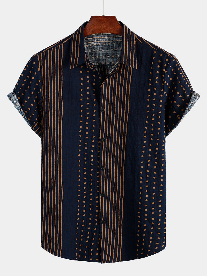 Men‘s Navy Blue Stripe Summer Short Sleeve Shirt