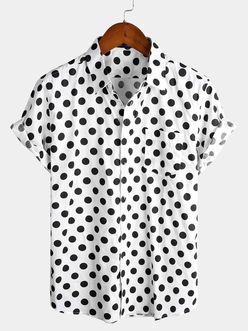Men's Black Polka Dots Cotton Pocket Shirt