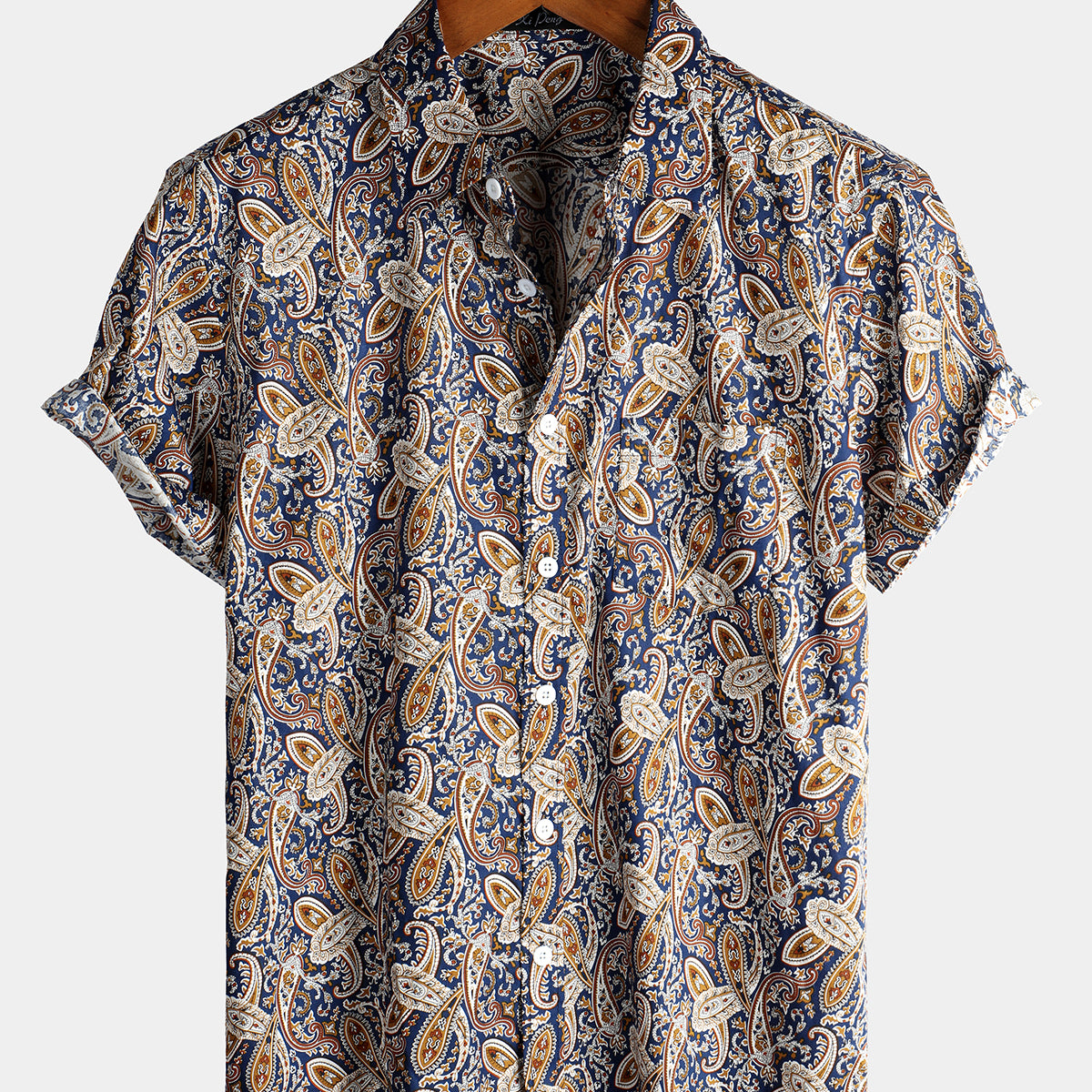 Men's Vintage Paisley Pocket Short Sleeve Button Up Cotton Shirt