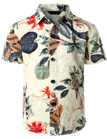 Boy's Tropical Floral Cotton Holiday Hawaiian Casual Beige Short Sleeve Shirt