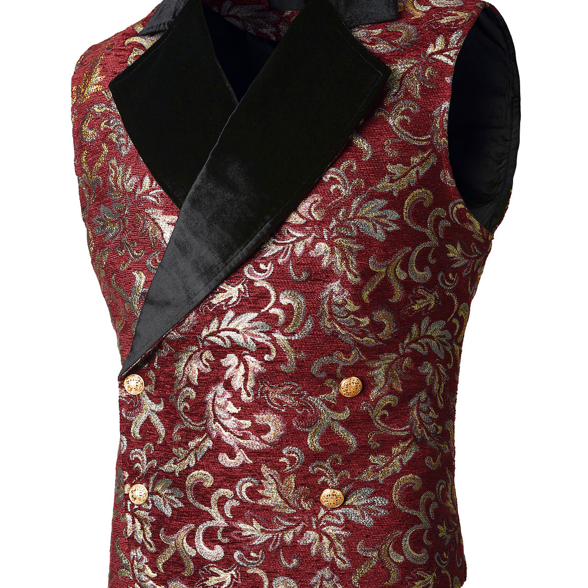 Men's Victorian Double Breasted Vest Floral Paisley Gothic Steampunk Red Waistcoat