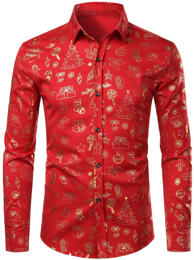 Bundle Of 3 | Men's Long Sleeve Christmas Print Regular Fit Shirts