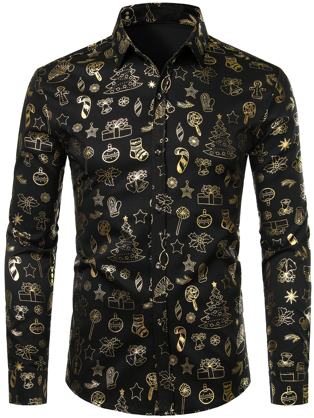 Men's Christmas Print Regular Fit Holiday Button Dress Long Sleeve Shirt