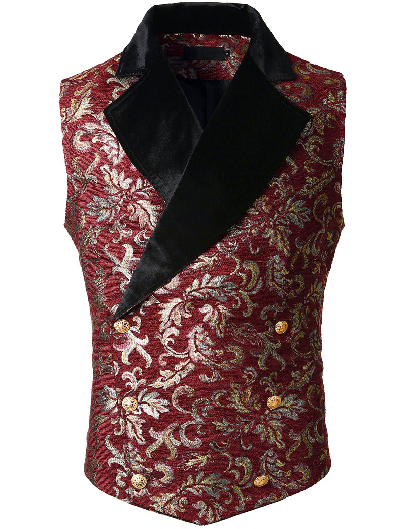 Men's Victorian Waistcoat Double Breasted Floral Paisley Gothic Steampunk Navy Blue Waistcoat