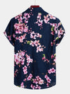 Men's Flower Print Cotton Floral Hawaiian Button Up Short Sleeve Shirt