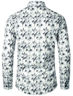 Men's Casual Cotton Floral Print Breathable White Long Sleeve Shirt