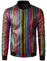 Men's Disco Party Metallic Sequins Baseball Bomber Jacket
