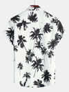 Men's Tropical Palm Tree Print Cotton White Hawaiian Short Sleeve Summer Beach Cruise Camp Shirt