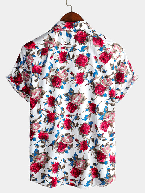 Men's Rose Cotton Hawaiian Pocket Shirt