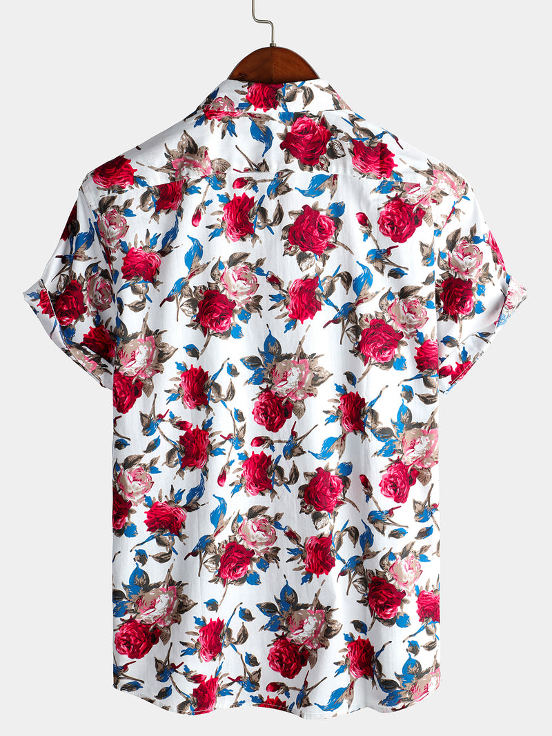 Men's Rose Cotton Hawaiian Pocket Shirt