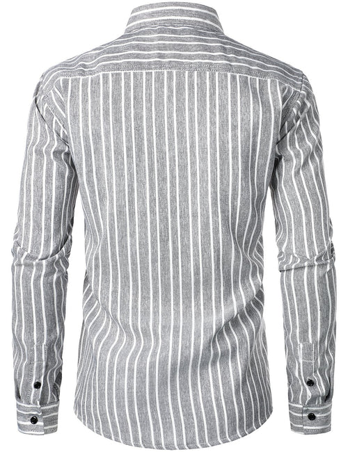 Men's Long Sleeve Classic Casual Cotton Striped Shirt