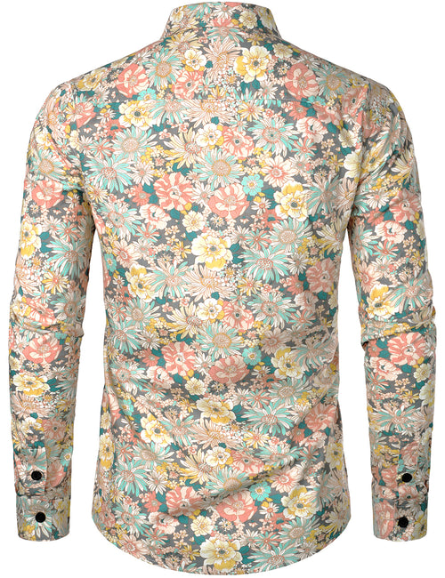 Chemise à manches longues en coton à imprimé floral pour hommes