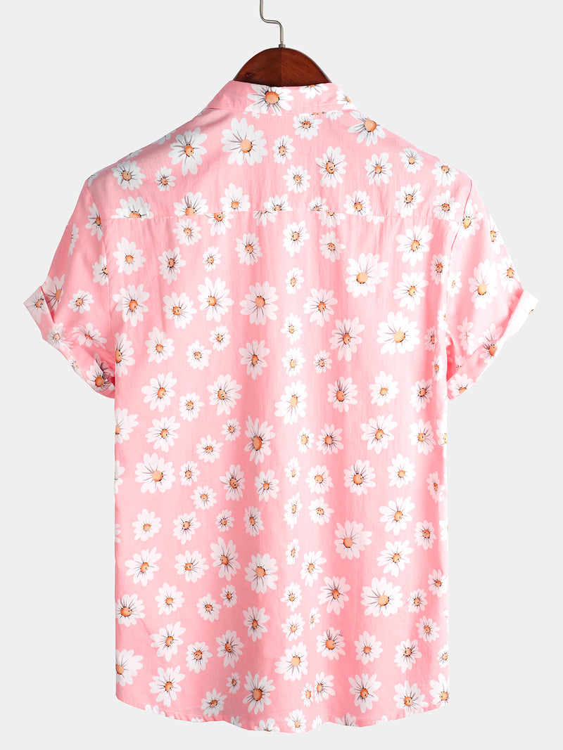 Men's Pink Daisy Hawaiian Short Sleeve Shirt