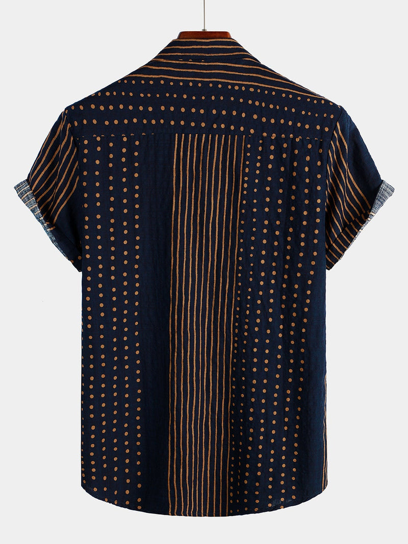 Men‘s Navy Blue Stripe Summer Short Sleeve Shirt