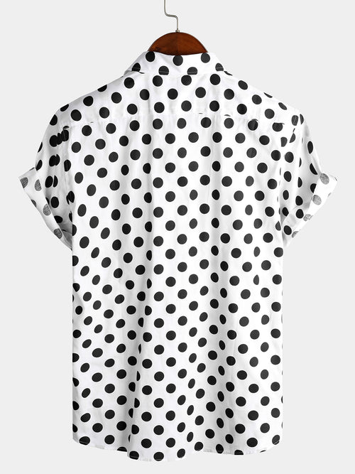 Men's Black Polka Dots Cotton Pocket Shirt