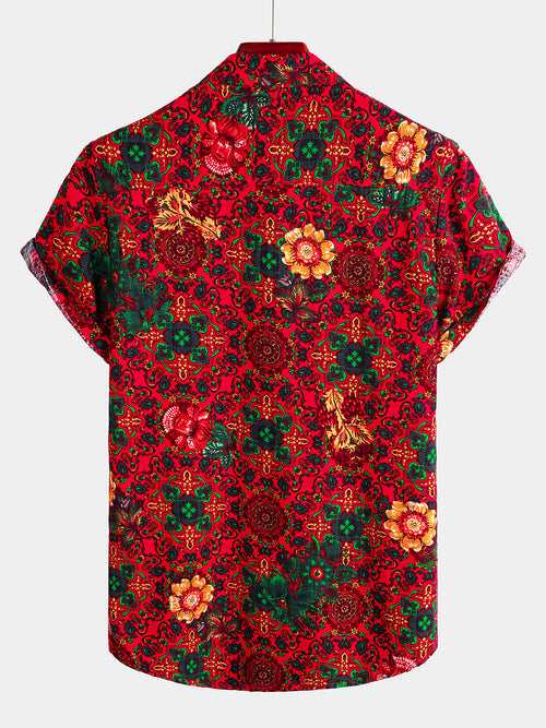 Men's Vintage Flower Hawaiian Cotton Shirt