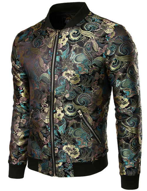 Men's Outdoor Embroidered Satin Bomber Jacket