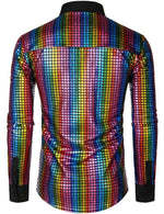 Men's Button Up Long Sleeve Sequins Disco Shirt