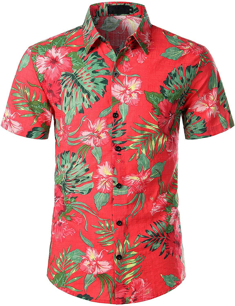 Men's Red Flower Tropical Hawaiian Shirt & Shorts Set