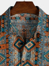 Men's Casual Vintage Short Sleeve 70s Retro Patchwork Button Up Lapel Cotton Aztec Print Shirt