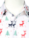 Men's Christmas Tree Elk Print Breathable White Long Sleeve Shirt