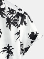 Men's Tropical Palm Tree Print Cotton White Hawaiian Short Sleeve Summer Beach Cruise Camp Shirt
