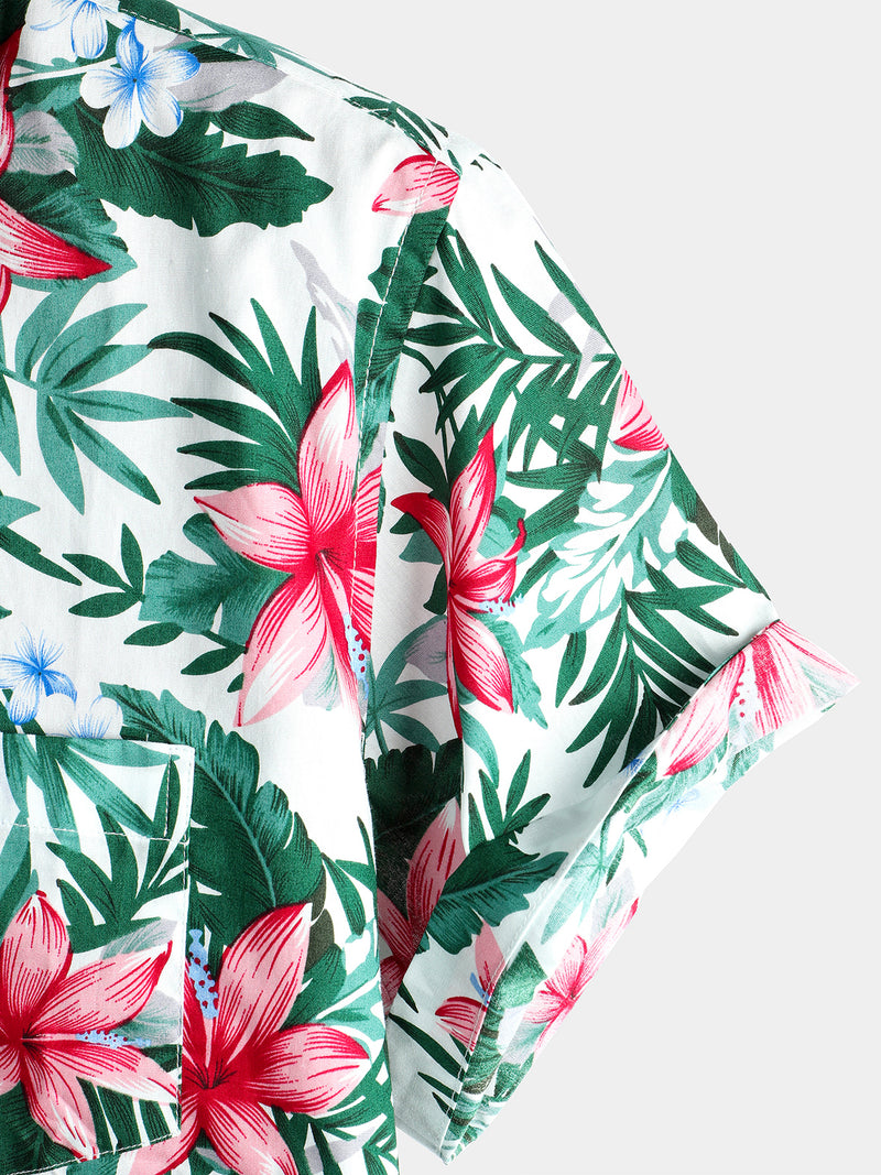 Men's Floral Cotton Hawaiian Pocket Shirt