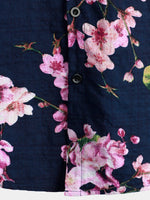 Men's Flower Print Cotton Floral Hawaiian Button Up Short Sleeve Shirt