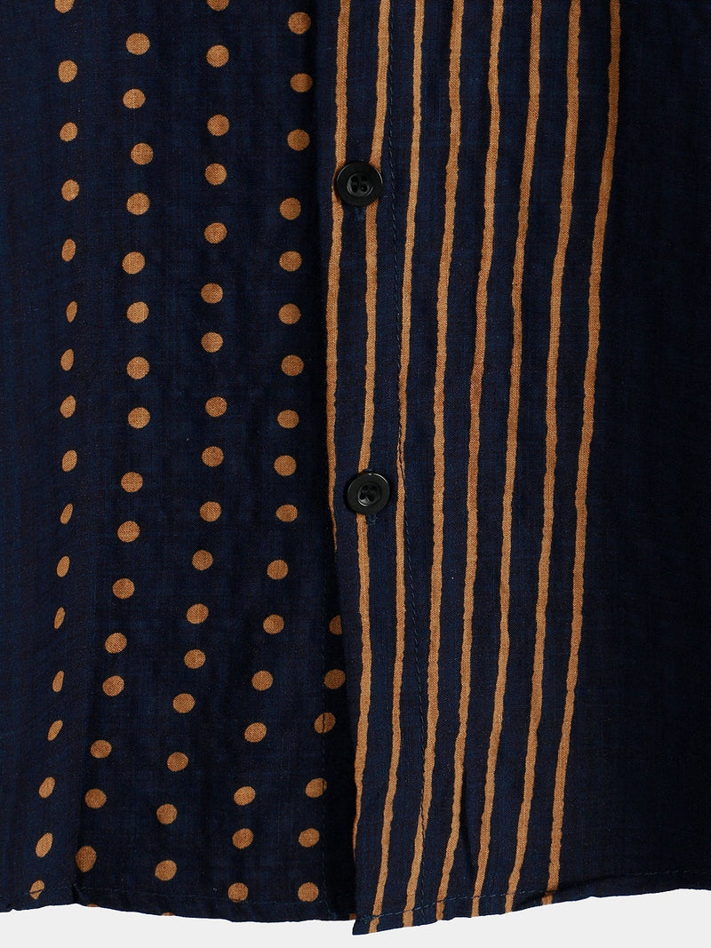 Men‘s Navy Blue Stripe Summer Short Sleeve Shirt