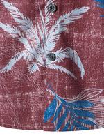 Men's Tropical Plant Leaf Burgundy Pocket Vintage Short Sleeve Aloha Shirt