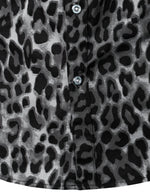 Men's Grey Snow Leopard Print Animal Casual Rock Cool Cotton Long Sleeve Shirt