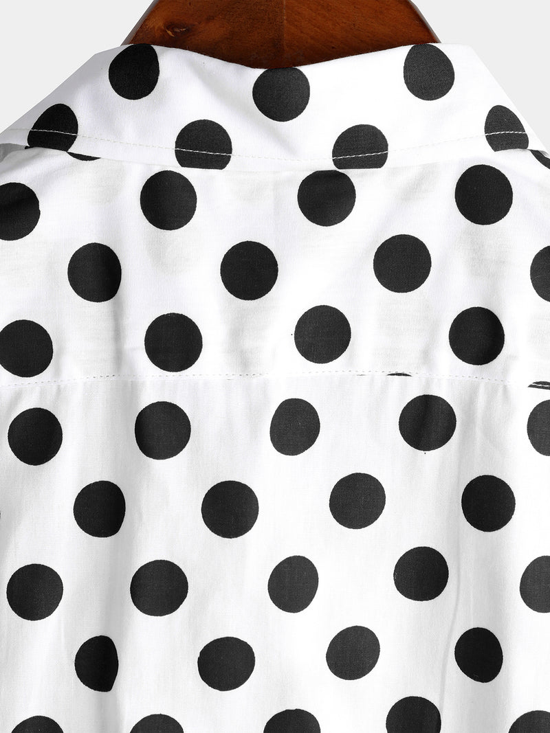 Men's Black Polka Dots Cotton Pocket Shirt