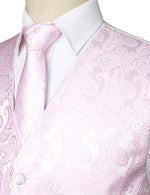 Men's Classic Jacquard Paisley Vest Set 3pc Necktie Pocket Square Waistcoat for Suit or Tuxedo