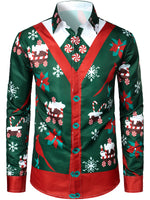 Men's Christmas Print Regular Fit Funny Cardigan Print Outfit Themed Top Long Sleeve Shirt
