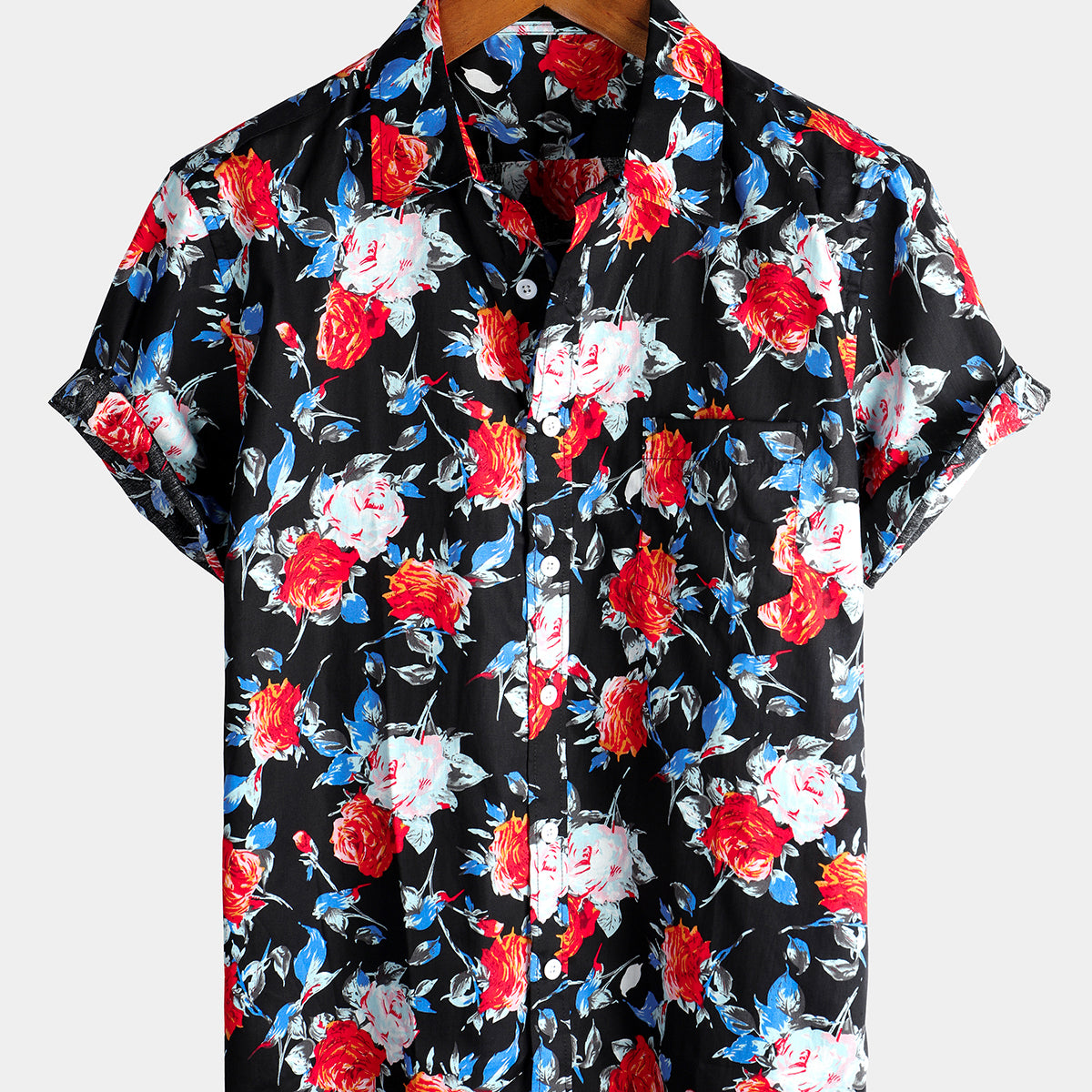 Men's Rose Cotton Hawaiian Pocket Shirt