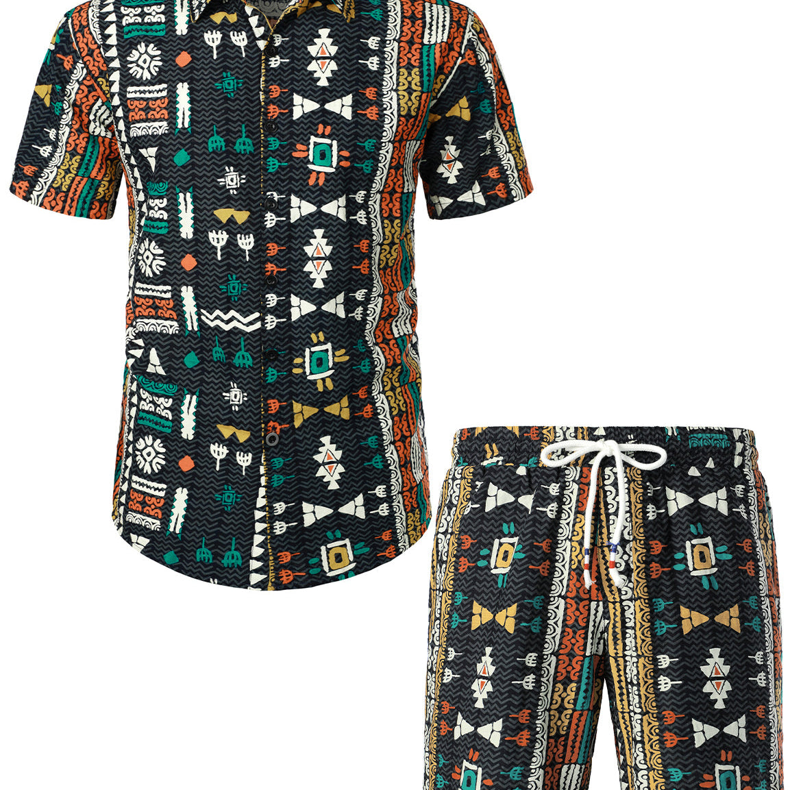 Men's Vintage Boho Short Sleeve Shirt & Shorts Set