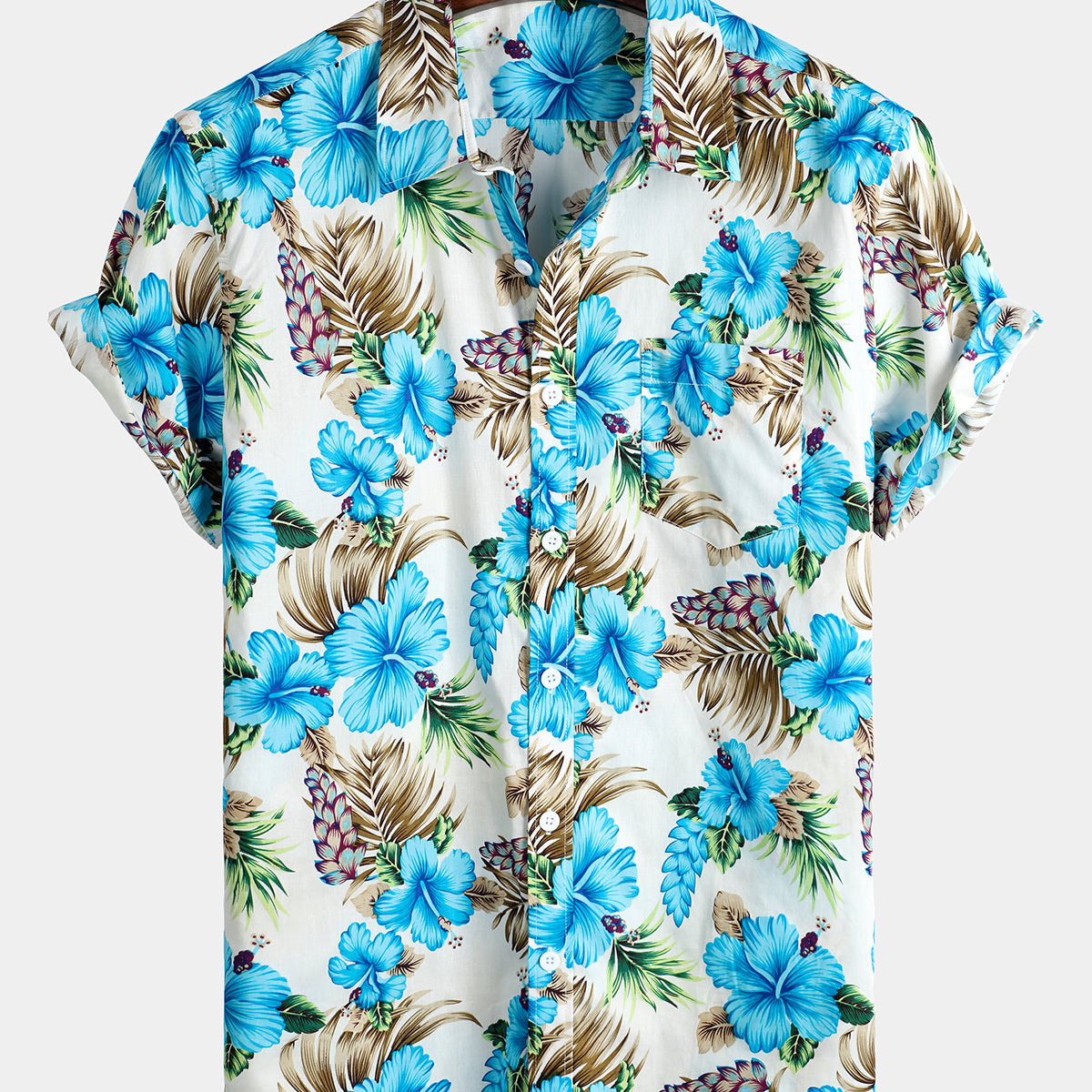 Men's Floral Holiday Cotton Pocket Shirt