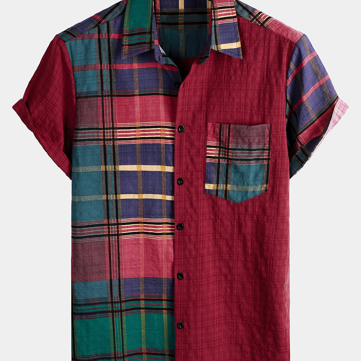 Men's Cotton Plaid Pocket Short Sleeve Shirt