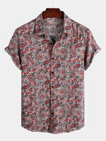 Men's Paisley Cotton Short Sleeve Button Up Vintage Shirt
