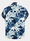 Bundle Of 4 | Men's Skull Floral Print Casual Lapel Button Short Sleeve Shirts