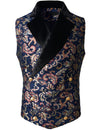 Men's Victorian Waistcoat Double Breasted Floral Paisley Gothic Steampunk Navy Blue Waistcoat