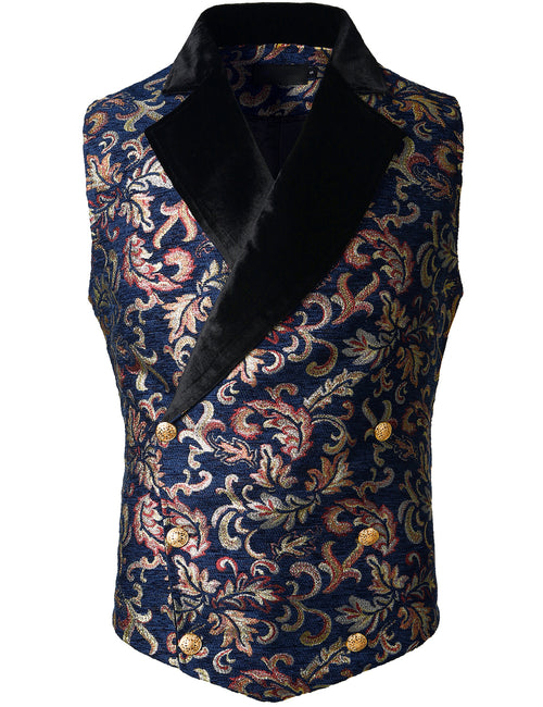 Men's Victorian Double Breasted Vest Gothic Steampunk Navy Blue Waistcoat