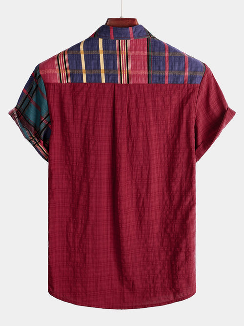 Men's Cotton Plaid Pocket Short Sleeve Shirt