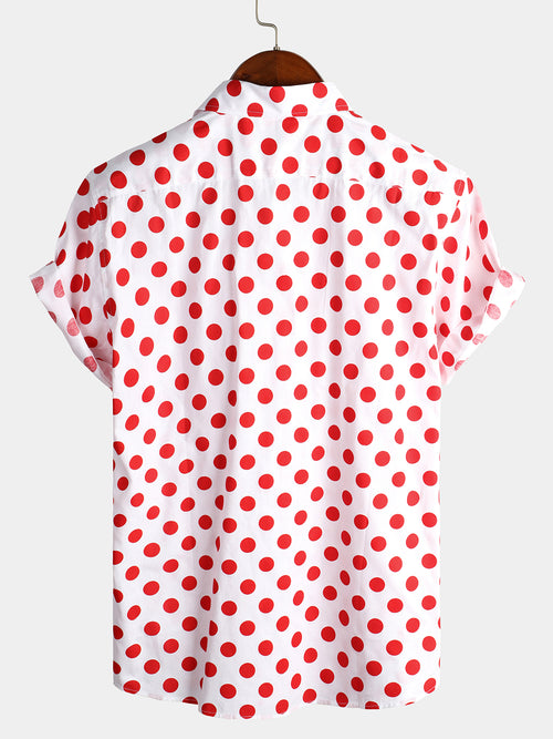 Men's Red Polka Dots Cotton Pocket Shirt