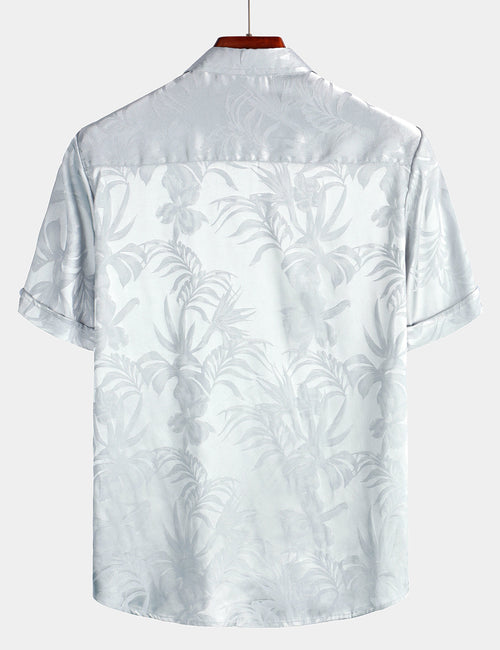 Men's Summer Jacquard Casual Elegant Button Up Pocket Short Sleeve Beach Shirt