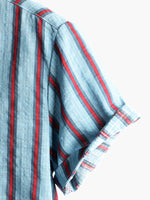 Men's Blue Striped Casual Cotton Short Sleeve Button Up Shirt